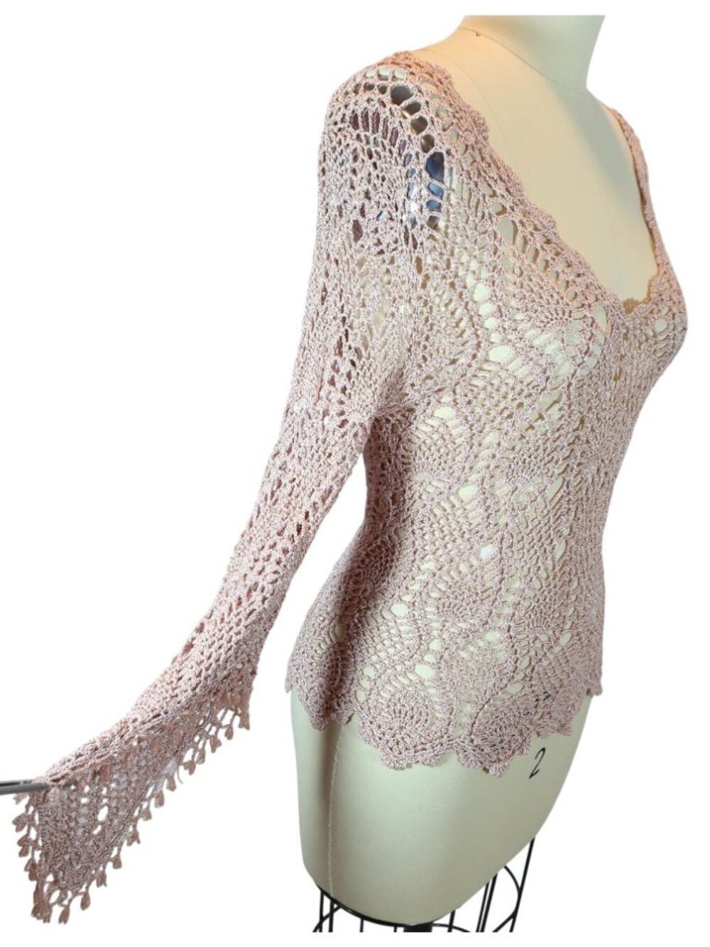 THE LIMITED Y2K Vintage Hand Crochet Sheer Top Size M Boho Festival Beach Fairy - Picture 5 of 7